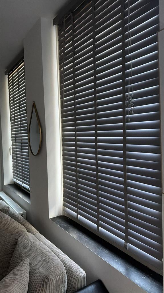 3 bruin/grijze houten luxaflex 174 cm hoog x 110,5 cm, Ophalen of Verzenden, Gebruikt, Bruin, 100 tot 150 cm