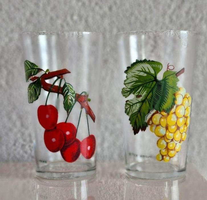 Twee VMC Reims glazen met Fruitopdruk, Verzamelen, Glas en Borrelglaasjes, Zo goed als nieuw, Ophalen of Verzenden