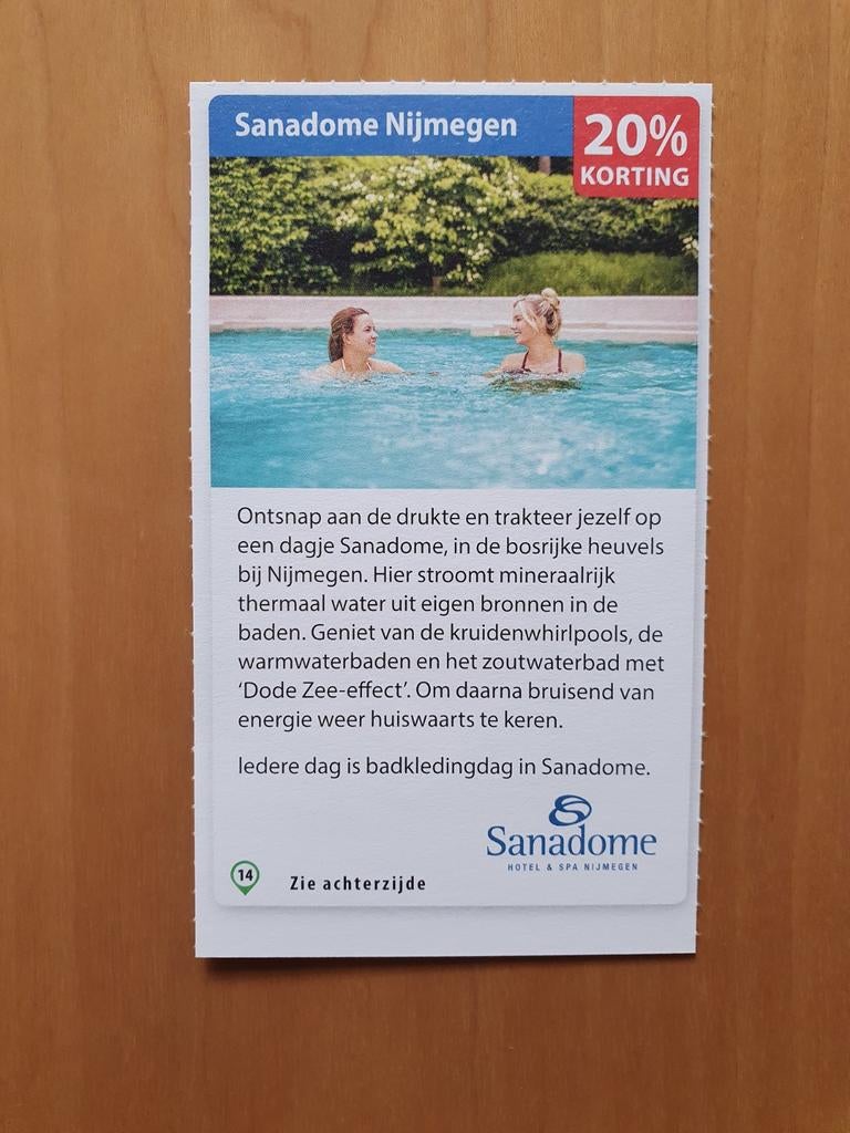 Sanadome Nijmegen 20% korting maximaal 4 personen, Tickets en Kaartjes, Kortingen en Cadeaubonnen, Twee personen, Kortingsbon
