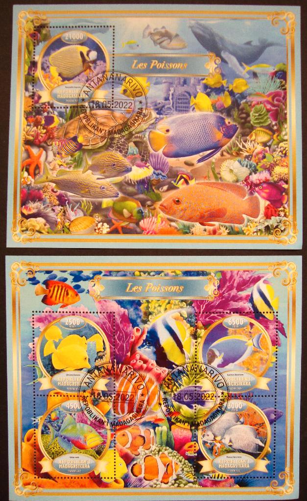 - 774 - 2 Kleurrijke Blokken met Zeevissen., Postzegels en Munten, Postzegels | Thematische zegels, Gestempeld, Dier of Natuur