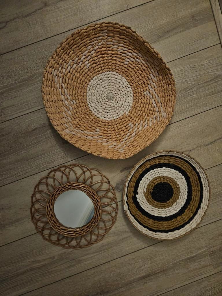 Set van 3 Boho Wanddecoraties: Spiegeltje en Manden, Boho, Meerkleurig, Decoratieobject, Ophalen of Verzenden