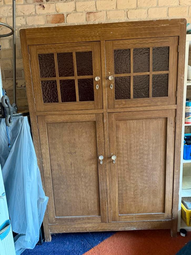 € 45,00  Art Deco Linnenkast met Brons Glas - 4 Deurs, Huis en Inrichting, Kasten | Kledingkasten, Gebruikt, 150 tot 200 cm, 100 tot 150 cm