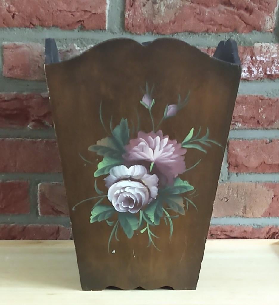 afval bak hout handpainted, volgnr 47, Gebruikt, Ophalen of Verzenden, Bruin, Vintage