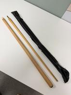 Vintage houten hout biljart keu 2delig + leren tas biljarkeu, Keu of Ballen, Ophalen of Verzenden, Zo goed als nieuw, H