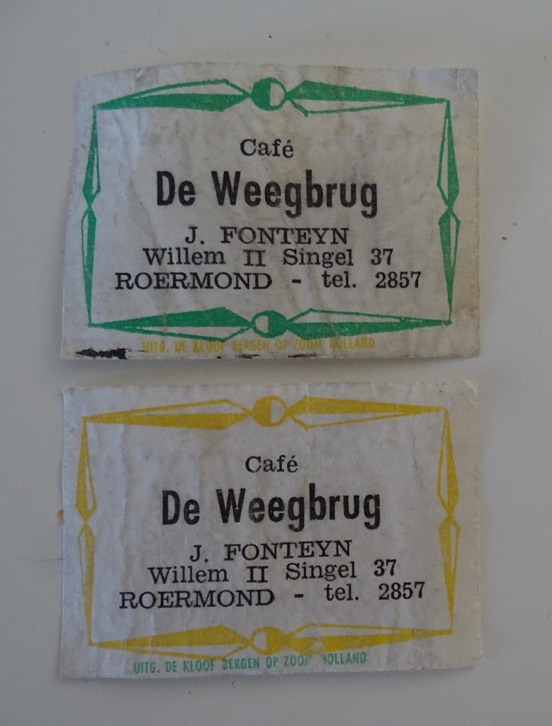 Café   DE WEEGBRUG    ROERMOND, Verzenden, Zo goed als nieuw, Luciferdoosjes of -merken