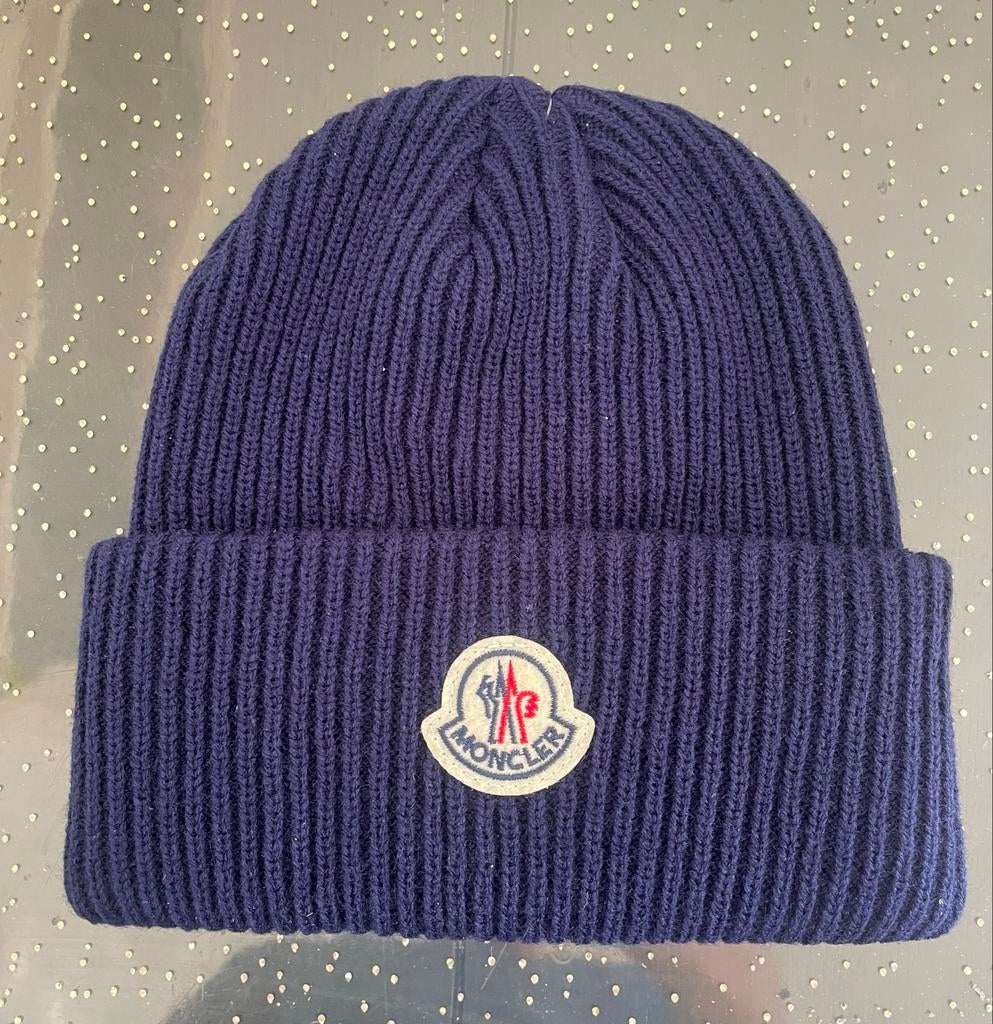 Moncler Muts - Donkerblauw Gebreide Beanie, Kleding | Dames, Mutsen, Sjaals en Handschoenen, Ophalen of Verzenden, Zo goed als nieuw