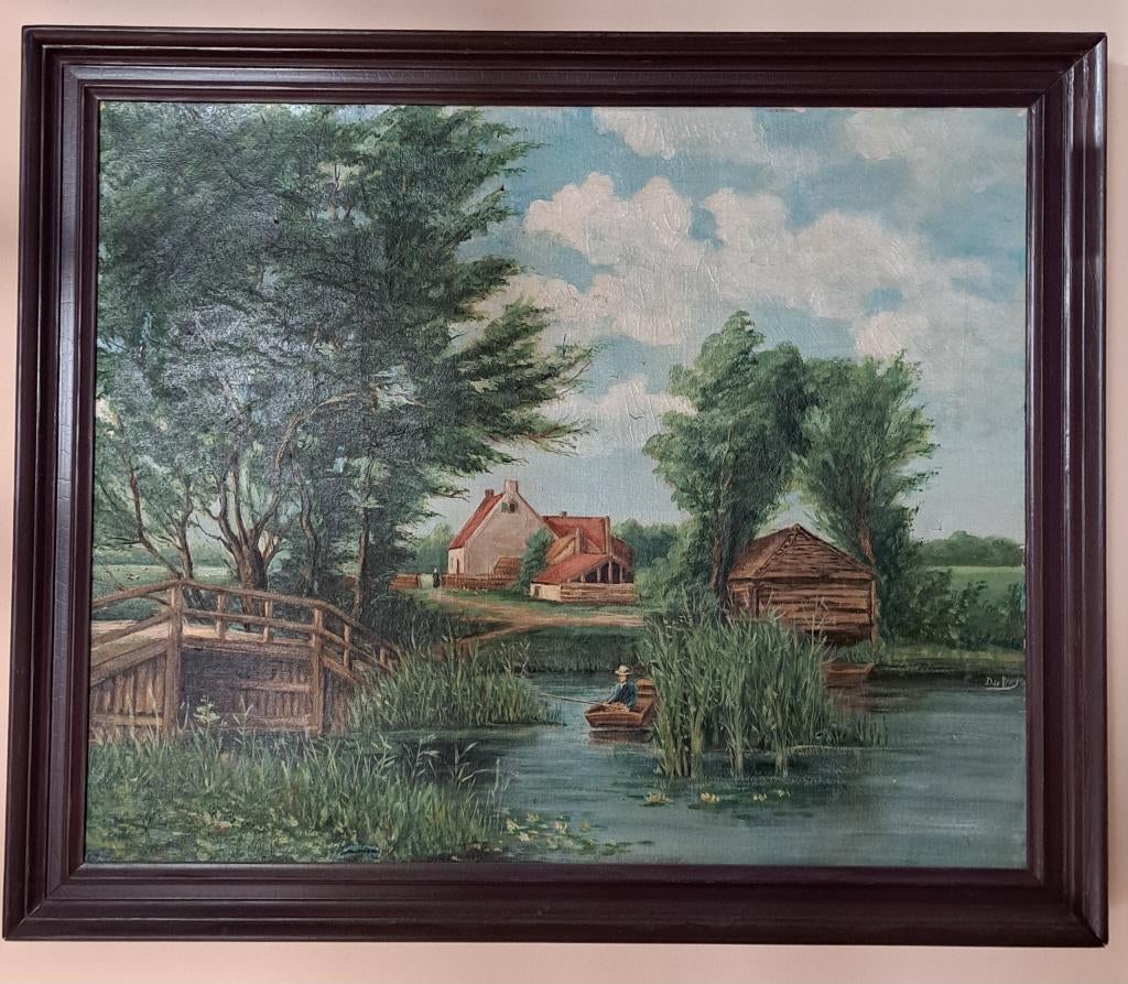 Landschap op doek, Antiek en Kunst, Kunst | Schilderijen | Klassiek, Ophalen