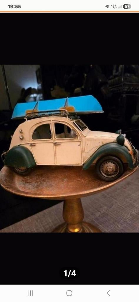 Decoratieve Citroën 2CV met kano - Vintage modelauto, Overige merken, Auto, 1:32 tot 1:50, Nieuw