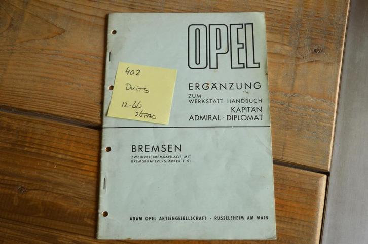 Opel Kapitan,Admiral Diplomat-A werkplaatshandboek remmen, Auto diversen, Handleidingen en Instructieboekjes, Ophalen of Verzenden