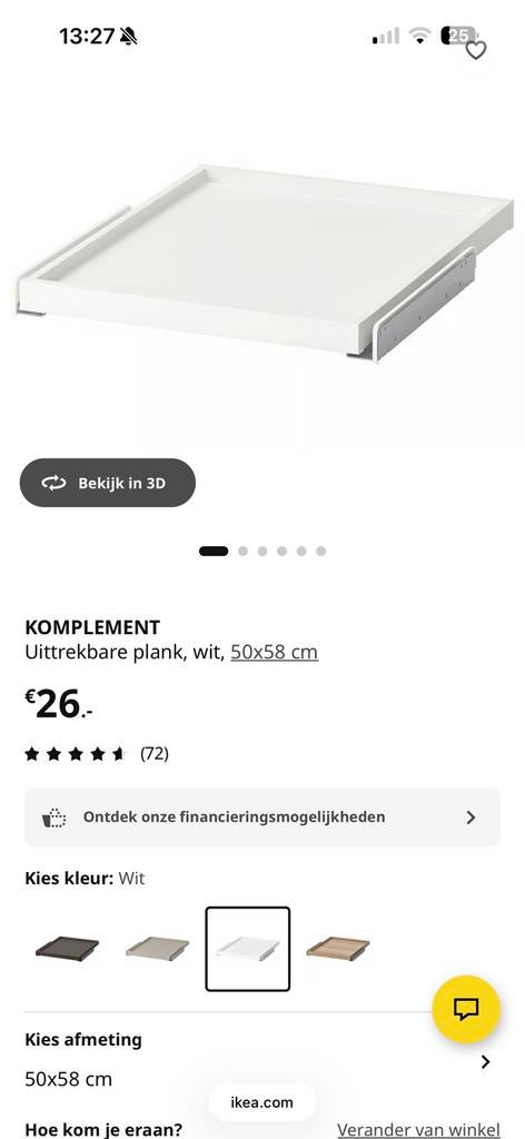 Pax uitrekbare plank 50 cm, Ophalen, 50 tot 100 cm, Zo goed als nieuw, Minder dan 100 cm