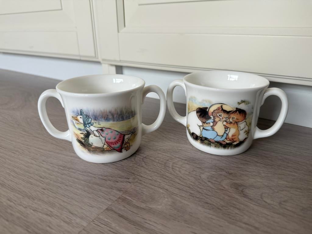 Vintage Royal Doulton Beatrix Potter Jemima & Tom beker set, Ophalen of Verzenden