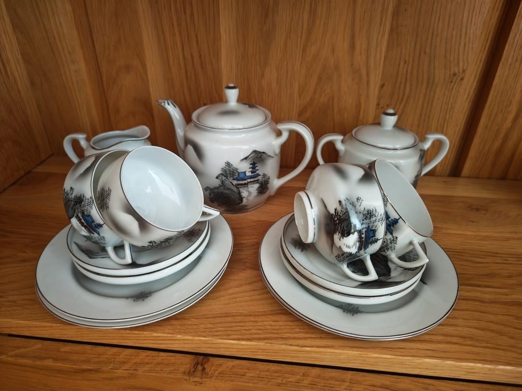 Japans Kutani Theeservies – Met Geisha Lithofaan, Antiek en Kunst, Ophalen