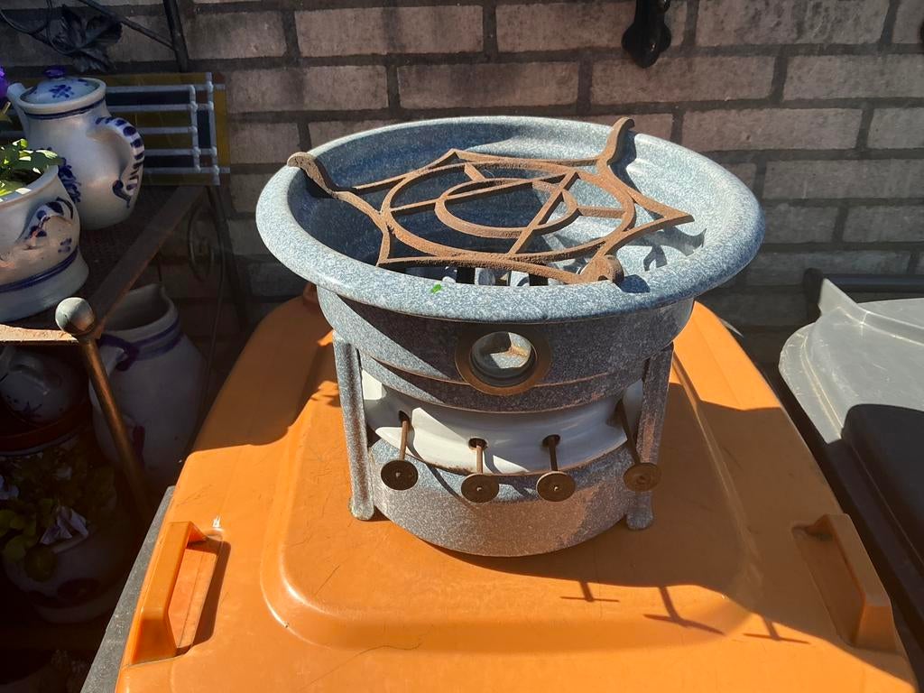 Grijs gewolkte petroleum 4 pitter., Ophalen of Verzenden