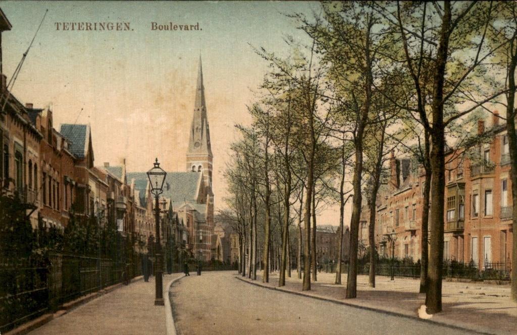 Teteringen - Boulevard - Kerk en bomen, Verzamelen, Ansichtkaarten | Nederland, Ophalen of Verzenden, Voor 1920, Gelopen, Noord-Brabant