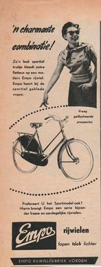 Retro reclame 1954 Empo rijwielen fiets charmant, Verzenden, Overige typen