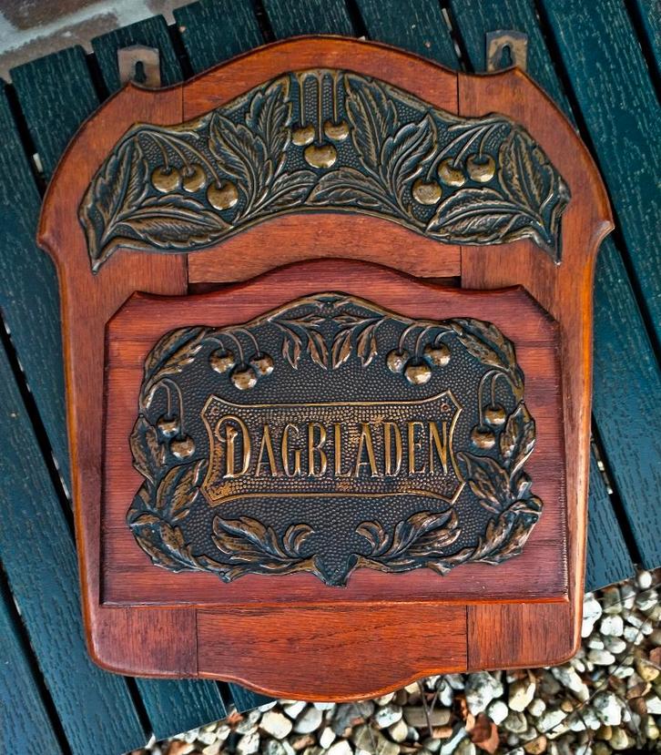 Antiek Art Nouveau Houten School Post / Kranten Rek, Antiek en Kunst, Curiosa en Brocante, Ophalen of Verzenden