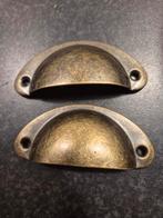 Set van 2 antieke koperen komgrepen voor lades/kasten, Ophalen of Verzenden, Gebruikt, Koper of Messing, Klink of Kruk