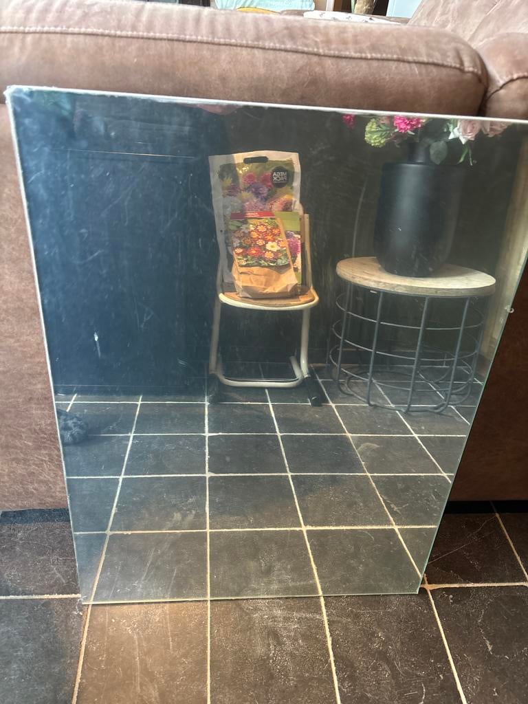 Badkamerspiegel met houten plank, Huis en Inrichting, Ophalen of Verzenden, Zo goed als nieuw, Minder dan 100 cm, Rechthoekig