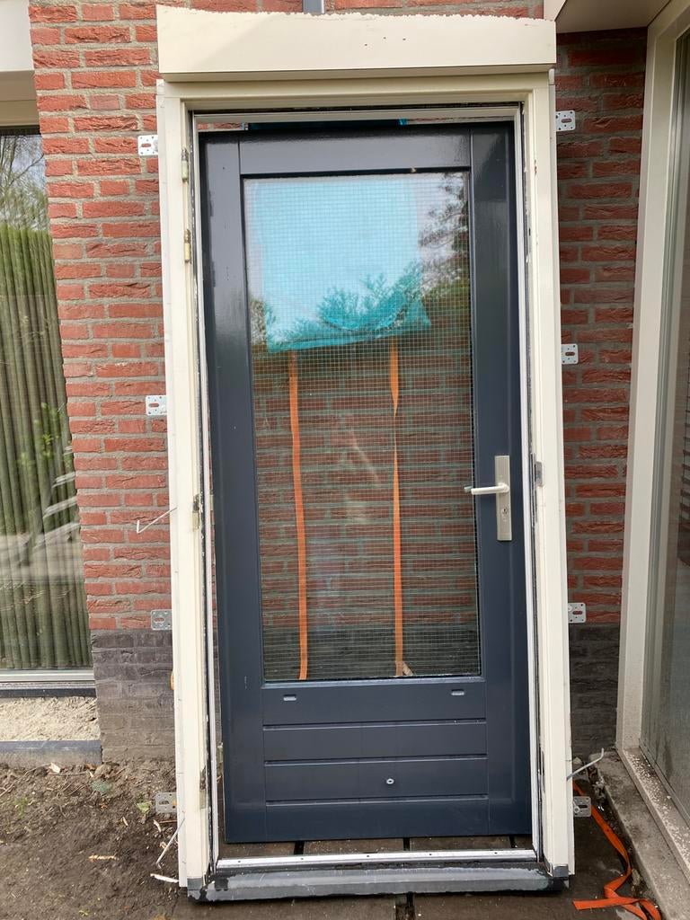 Hardhouten buitendeur + kozijn + arduinen dorpel, Gebruikt, Deurkozijn, 150 tot 225 cm, Inclusief glas