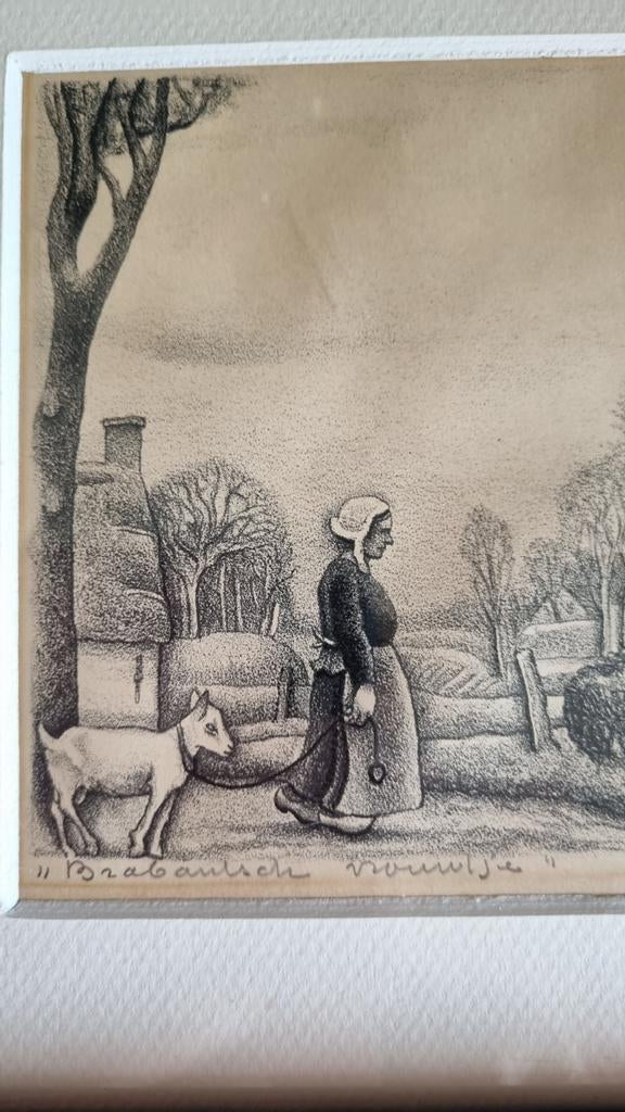 Jan Strube litho 22x13 cm zonder lijst  Brabants vrouwtje, Antiek en Kunst, Ophalen of Verzenden