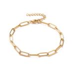 Stainless steel paperclip armband goud met verlengketting 18, Verzenden, Nieuw, Goud, Overige materialen