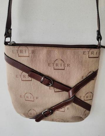 Etrier beige uniseks schoudertas bruinleren accenten 29x28  beschikbaar voor biedingen