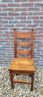 Zes stevige eikenhouten lekker zittende eetkamerstoelen, Huis en Inrichting, Stoelen, Ophalen, Gebruikt, Bruin, Antieke houten eetkamerstoelen