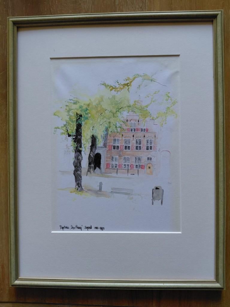 Aquarel Pagehuis ,Den Haag', Antiek en Kunst, Kunst | Schilderijen | Klassiek, Ophalen