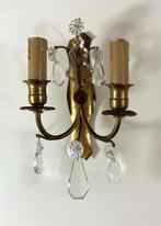 Set antieke koperen / messing wandlampjes met glazen pegels, Huis en Inrichting, Ophalen of Verzenden, Gebruikt, Glas