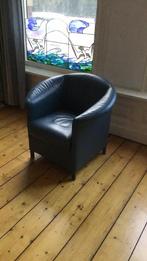 Wittmann Aura fauteuil in blauw leer, Ophalen, Gebruikt, 50 tot 75 cm, Leer