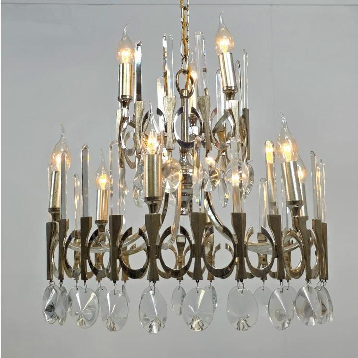 Sciolari kroonluchter 60's modern design chrome, Huis en Inrichting, Lampen | Kroonluchters, Gebruikt, Glas, Metaal, Ophalen of Verzenden