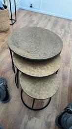 3 delige salontafel set goud, Huis en Inrichting, Tafels | Salontafels, Ophalen, Rond, 50 tot 100 cm, Zo goed als nieuw