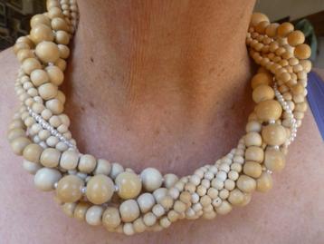 MANOUK Collier naturel tinten Hout en Parels beschikbaar voor biedingen