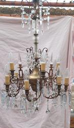 Kroonluchter kristal met koper Antiek Frankrijk 95 cm h., Antiek en Kunst, Ophalen