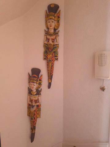 Vintage Indonesische wall-art, 2 stuks. beschikbaar voor biedingen