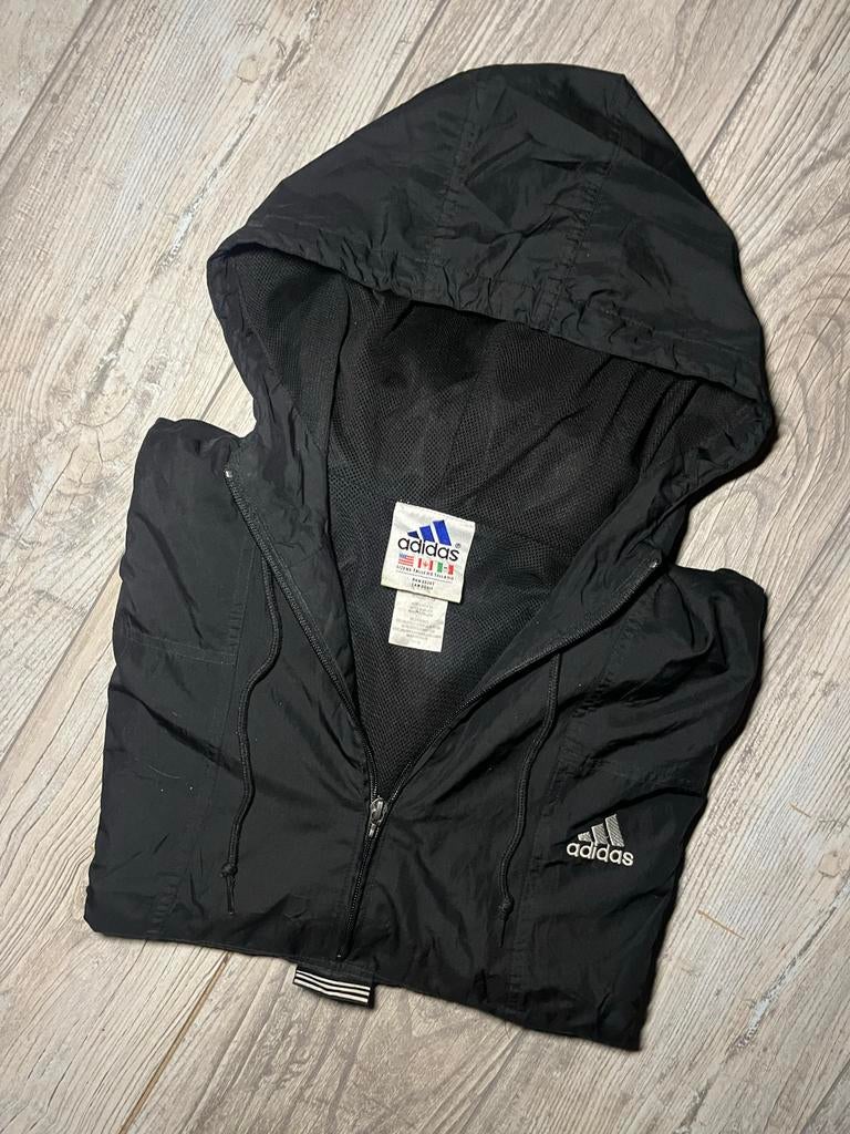 Vintage Adidas Windbreaker Jas Zwart, Ophalen of Verzenden, Zo goed als nieuw, Maat 52/54 (L), Zwart