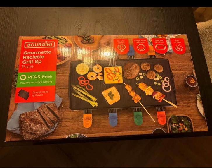 Bourgini Gourmette Raclette Grill 8p Pure - Nieuw, Witgoed en Apparatuur, Gourmetstellen, Nieuw, 8 personen of meer, Ophalen of Verzenden