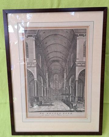 De oude kopergravure prent Westerkerk Amsterdam uit 1765 beschikbaar voor biedingen