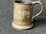 Tinnen bierpul, met glazen bodem. Decoratief, oud, Antiek en Kunst, Antiek | Tin, Ophalen of Verzenden