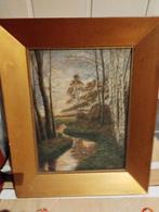 Landelijk schilderijtje met goudkleurige lijst!, Ophalen of Verzenden