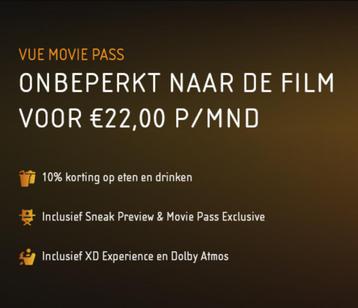 Vue Movie Pass - 3 maanden - Onbeperkt naar de bioscoop beschikbaar voor biedingen