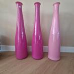 3 hoge vazen roze 80cm hoog - showmodellen 50% korting, Ophalen, Overige kleuren, Nieuw, Glas
