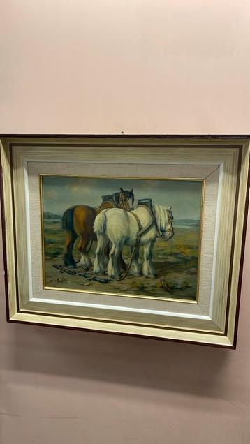 Anton muller - schilderij - twee paarden - olieverf op doek. beschikbaar voor biedingen