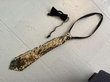 Glitter stropdas goud zilver pailletten en zwarte strik nek beschikbaar voor biedingen