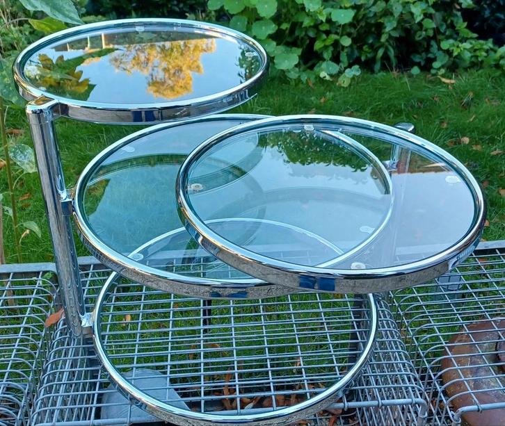 Leitmotiv bijzettafel chroom frame koffietafel., Huis en Inrichting, Tafels | Bijzettafels, Gebruikt, Rond, Minder dan 45 cm, 75 cm of meer