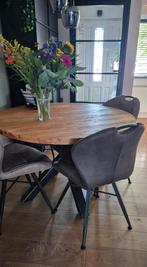 Ronde Teakhouten Eettafel + 4 Stoelen, Ophalen, Gebruikt, Rond, Metaal