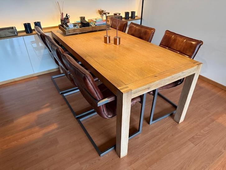 Te koop: Robuuste houten eettafel (200x90x75.5), Huis en Inrichting, Tafels | Eettafels, Gebruikt, 50 tot 100 cm, 200 cm of meer