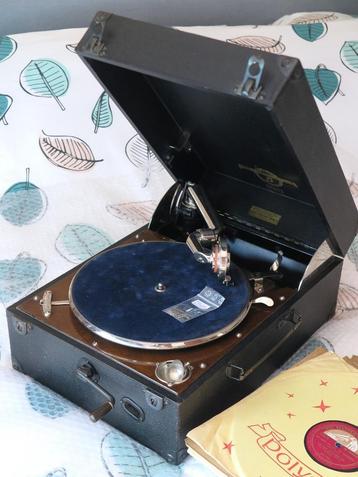 Draagbare Grammofoon, merk Columbia (1930's) + 78 rpm Platen beschikbaar voor biedingen