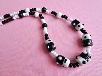 jwg Vintage 60s Murano glas kralen ketting zwart wit stippen beschikbaar voor biedingen