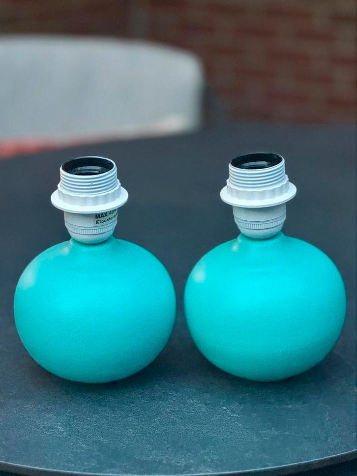 Prachtige retro turquoise Lampenvoetjes schemerlamp  - nieuw, Huis en Inrichting, Lampen | Tafellampen, Nieuw, Minder dan 50 cm